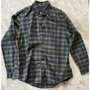 Ralph Lauren Green Men Button Up Shirt Long Sleeve Large Red Pony Navy Stripe